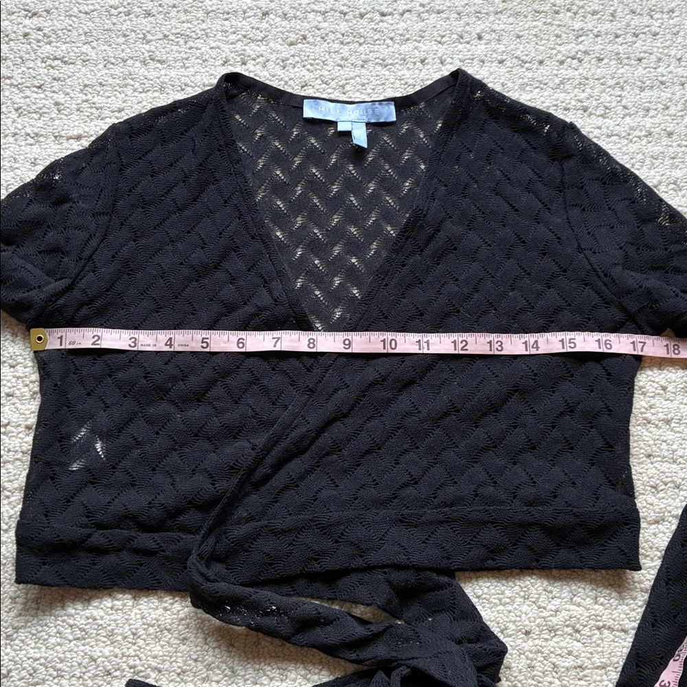 Hill House Women’s Black Cropped Wrap Knit Long Sleeve Cardigan Size Small - Picture 10 of 13